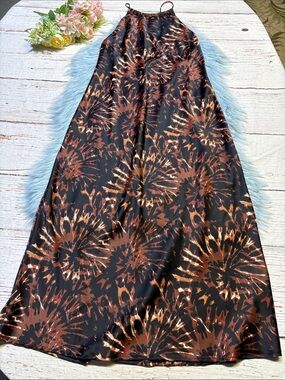 Banana Republic Factory Black and Brown Printed Slip Midi Dress sz M